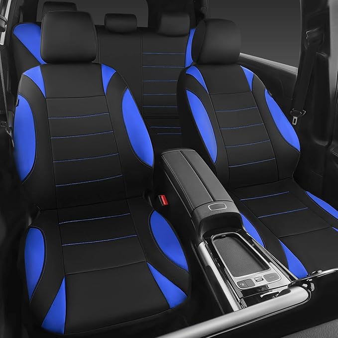 CAR PASS Neoprene Wetsuit Seat Covers, Waterproof Car Seat Covers Full Sets with 5mm Composite EVA, Universal Fit for Car Sedan, SUV Trucks Anti Slip with Airbag Compatible(Black Blue