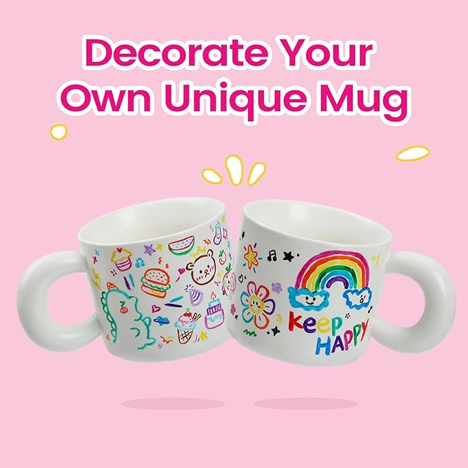 Paint Your Own Ceramic Mug Kit - DIY Ceramic Painting Kit for Adults Kids, Paintable Ceramic Mug Decorating Set, Custom Mugs Design Your Own, Ceramic Painting Kit Includes Mug, Paints, Manual