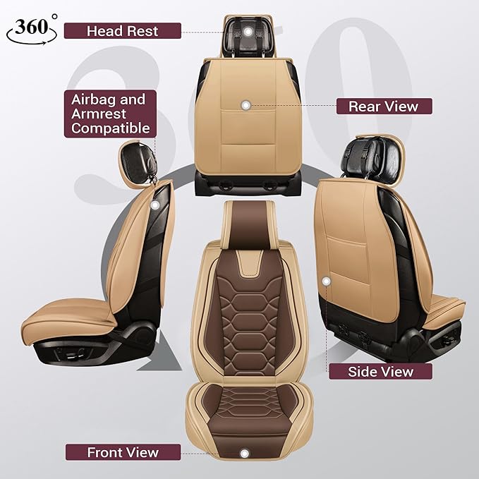 OASIS AUTO Car Seat Covers Full Set, Waterproof Faux Leather Seat Covers for Cars Universal Fit for SUV, Truck, Sedan, Black Premium Car Seat Protector with Front & Back Cushions