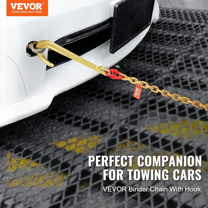 VEVOR J Hook Chain, 5/16" x 6' G80 15" Long Shank J Hook Tow Chain with RTJ Cluster Hook & Grab Hook, 5400 lbs Safe Working Load, Heavy Duty Transport Truck Chain for Wrecker Recovery Trailer Towing