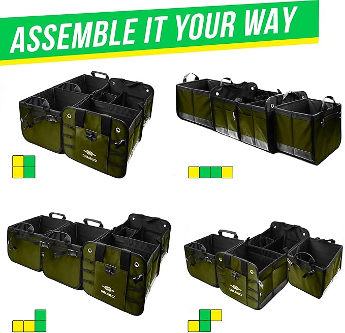 XXL+Cooler Car Trunk Organizer for SUV - Trunk Storage - Modular Configurable Detachable Collapsible - Minivan Truck Sedan Van, Green