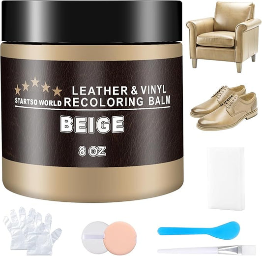 STARTSO WORLD Leather Recoloring Balm,Beige Leather Repair Kit for Furniture,Couches & Car Seats, Leather Paint, Leather Color Restorer, Leather Scratch Remover