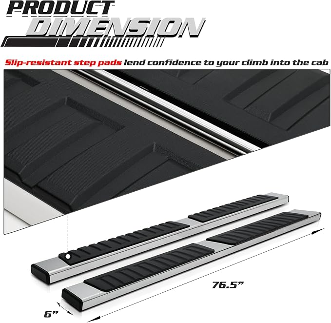 M-Auto 6.75" Running Boards Side Step Bars Compatible with 2019-2025 Chevy Silverado GMC Sierra 1500 2500HD 3500HD Extended Cab, Stainless Steel Side Step Nerf Bars, Polished Chrome