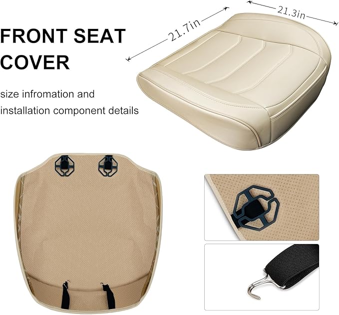 Car Seat Cover for Luxury & Comfort - PU Leather, Anti-Slip, Full Wrap Protection with Storage Pocket for Bottom Cushion - Universal Fit for 95% of Vehicles (Yellowish-White,2 Piece)