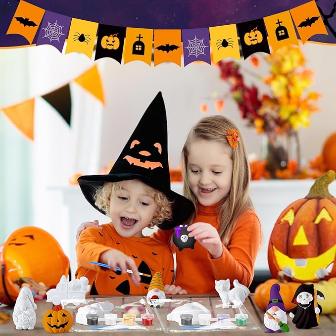 Simgoing 20 Set Dinosaur Unicorn Mermaid Donut Jungle Animal DIY Painting Kit Pumpkin Snowman Ceramic Paint Your Own Figurines Unpainted Plaster Craft for Party Favor(Pumpkin)