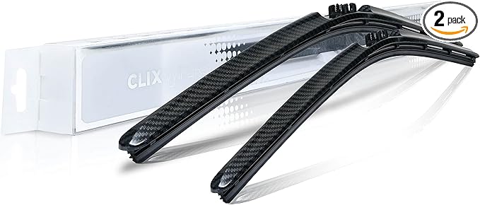 ClixWipers 22" + 20" (Set of 2) Black Carbon Fiber All Weather Premium Automotive Replacement Windshield Wiper Blades, Passenger and Driver Side Winter Wiper Blades for Various Car Models