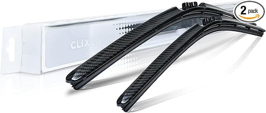 ClixWipers 18" + 18" (Set of 2) Black Carbon Fiber All Weather Premium Automotive Replacement Windshield Wiper Blades, Passenger and Driver Side Winter Wiper Blades for Various Car Models