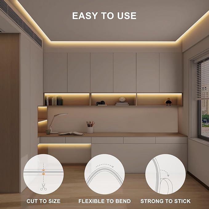 16.4ft COB Led Strip Light with Remote, 2700K Dimmable Bright Warm White Led COB Strip Light, White Led Strip Light for Mirror, Stair, Cabinet, Room