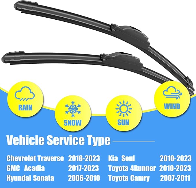 Gavimnal® 24"+20" Silicone Wiper Blades Replacement For Toyota 4Runner 2010-2023 Camry 2007-2011 Chevrolet Traverse 2018-2023 Kia Soul 2010-2023,All-Season Front Windshield Wiper Blades(Set of 2)