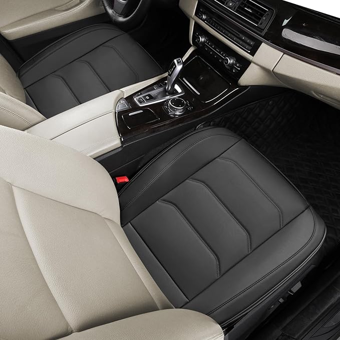 Car Seat Cover for Luxury & Comfort - PU Leather, Anti-Slip, Full Wrap Protection with Storage Pocket for Bottom Cushion - Universal Fit for 95% of Vehicles (Black,2 Piece)