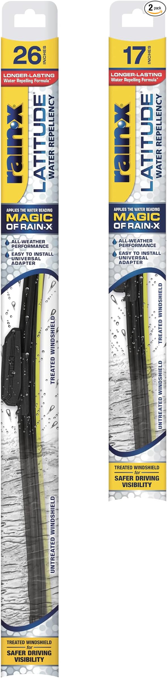 Rain-X 810195 Latitude 2-In-1 Water Repellent Wiper Blades, 26" and 17" Windshield Wipers (Pack Of 2), Automotive Replacement Windshield Wiper Blades With Patented Rain-X Water Repellency Formula