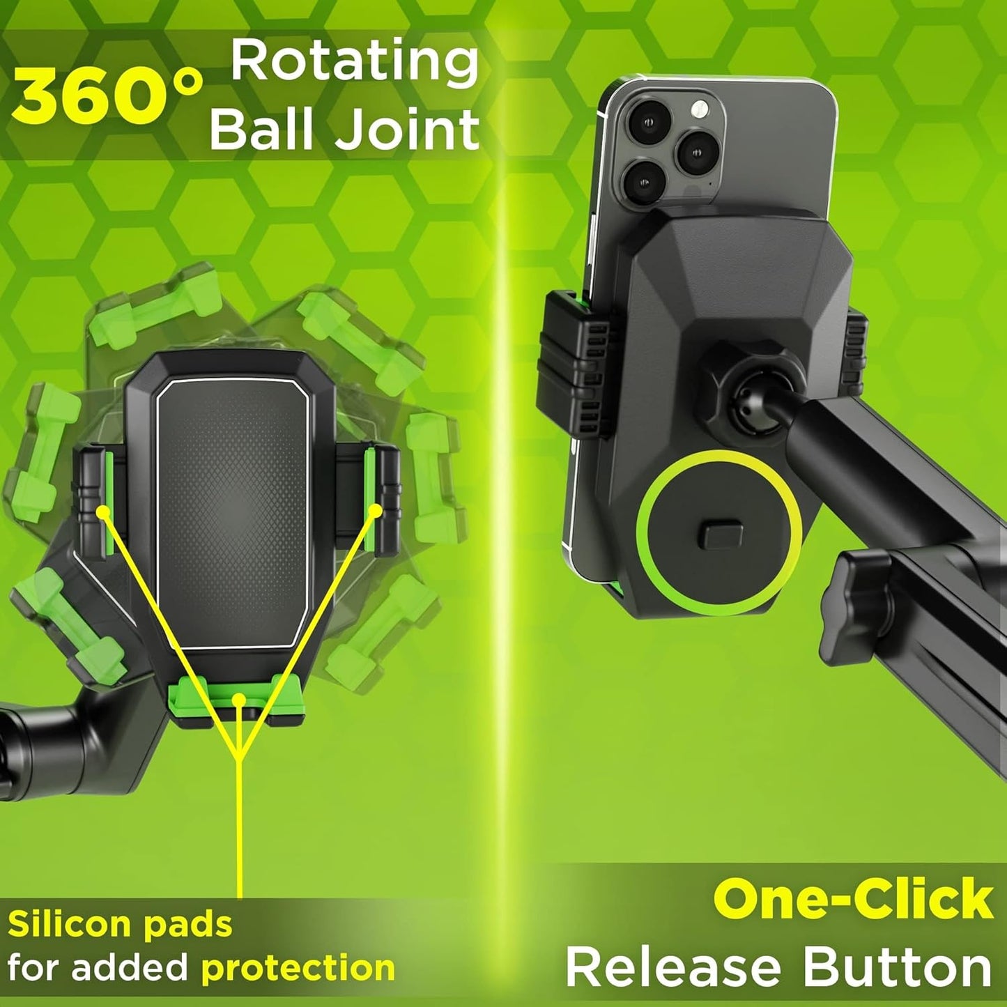 Phone Mount for Truck Phone Holder for Truck - Heavy Duty Super Suction Cup, Mobile Device Holder Dashboard Window 16.9 inch Long Arm & Stable, iPhone & Samsung Compatible, Semi Trucker, Green