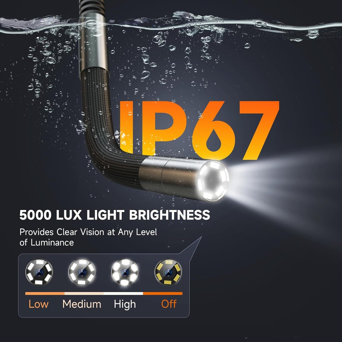 FOXWELL Y400 2-Way Articulating Borescope Camera with Light, Industrial Endoscope Inspection Camera with Articulated Snake Cameras, HD Video Scope for Automotive Engine HVAC Inspection-5.25FT Cable