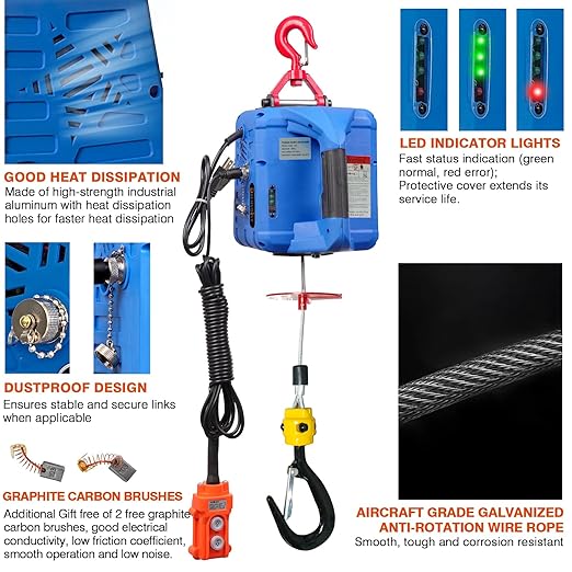 3 in 1 Electric Hoist Winch,1100LB 1500W Portable Power Winch Crane,110V/120V Electric Winch Crane with Manual Wire Wireless Remote Control,26FT Lifting Height,for Towing,Warehouse,Factories