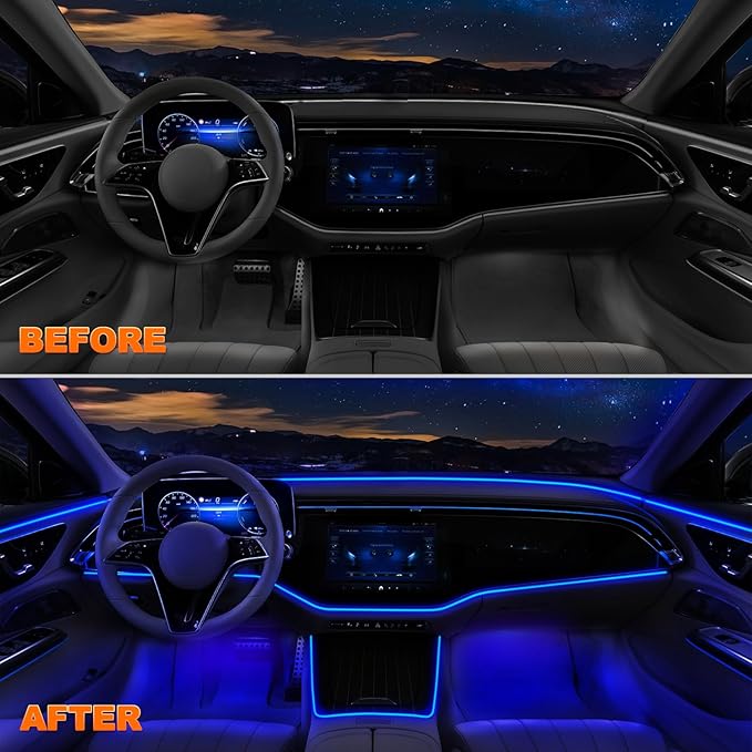 Interior Car LED Strip Lights with Wireless APP and Remote Control, RGB 5 in 1 Ambient Lighting Kits with 236 inches Fiber Optic, 16 Million Colors Car Neon Lights, Sync to Music