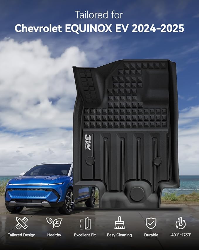 3W Floor Mats Fit for 2024 2025 Chevrolet Chevy Equinox EV (Non Fuel), TPE All Weather Custom Fit for Chevrolet Equinox EV (Non Fuel) Accessories 1st and 2nd Row Full Set Car mats