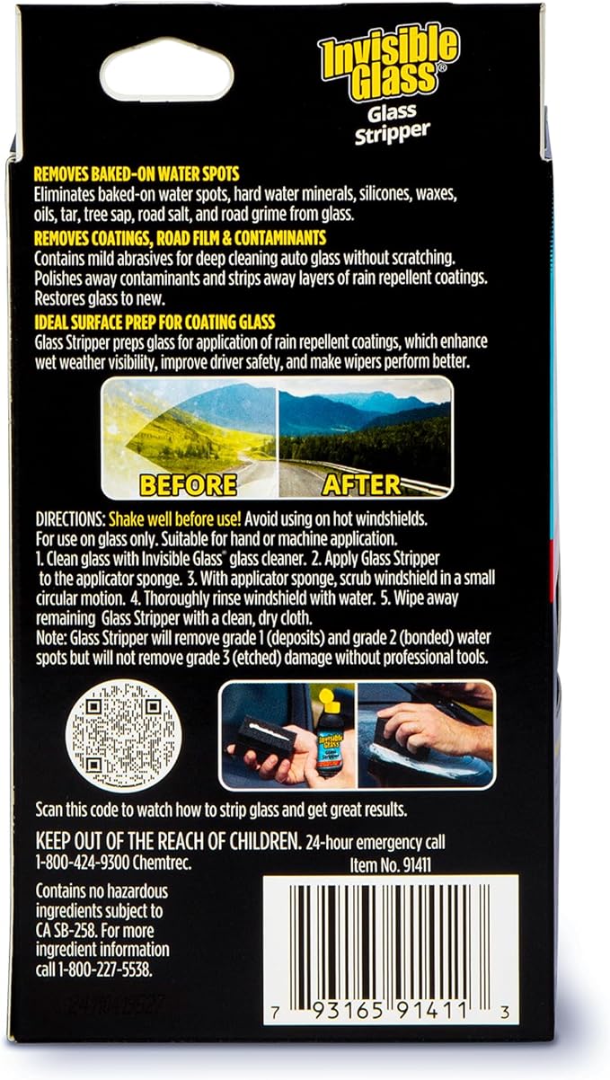 Invisible Glass 91411-6PK Glass Stripper – Hard Water Spot Remover – Strips Coatings, Waxes, Oils & Road Film – Preps Windshields for Rain Repellent & Ceramic Coating – 4 Fl Oz (Pack of 6)