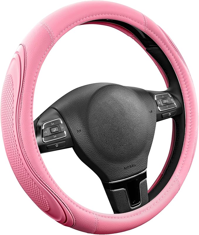 Road Comforts Car Steering Wheel Cover - Microfiber Leather Steering Wheel Wrap Sports 14.5-15 Inch Steering Wheel Cover Non-Slip for Men Women Pink & Pink Color
