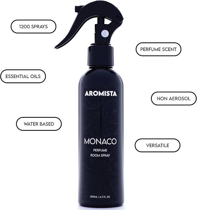 Monaco Lemon Vanilla Room Spray 6.7 Fl Oz Car Air Freshener Perfume Fabric and Linen Mist Luxury Fragrance Spray Home Scent