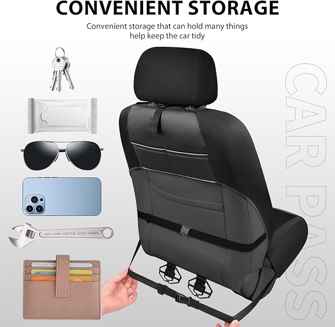 CAR PASS Oxford Leather Car Seat Covers Front 2 Only, Scratch Thick Seat Covers Waterproof, Universal Fit for Truck SUV Sedan, Durable All Weather, Emboss Black