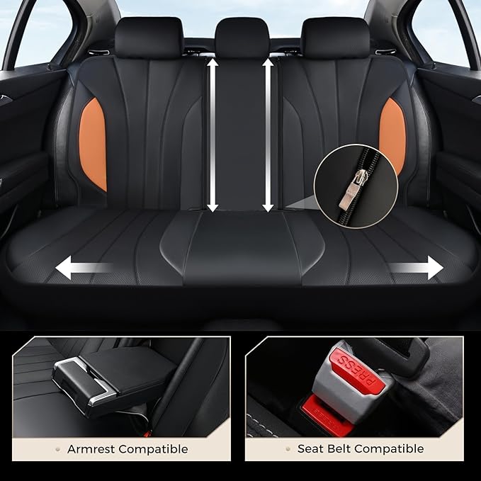 Coverado Car Seat Covers Full Set, Automotive Front and Rear Seat Covers, Leather Car Seat Covers Full Set 5 Seats, Airbag-Compatible, Brown Seat Covers for SUV Sedan Truck