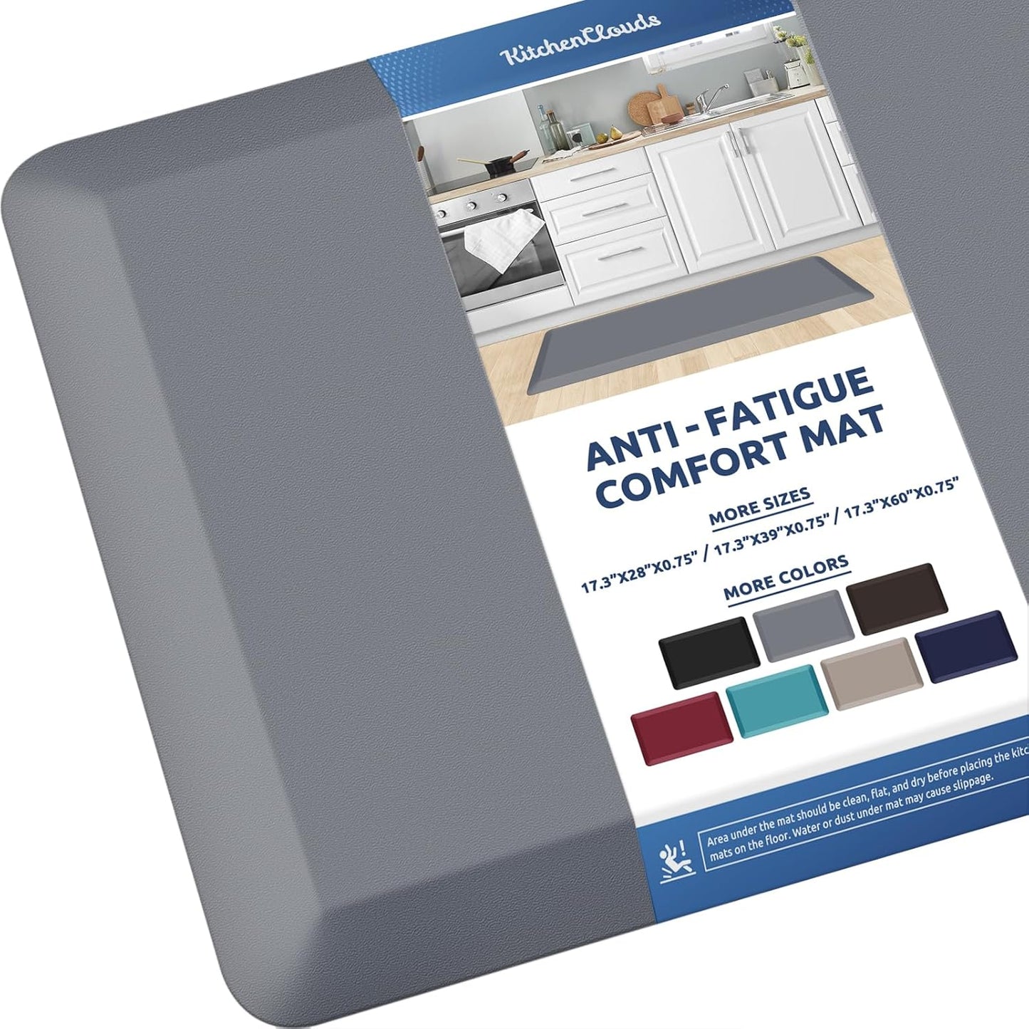 KitchenClouds Kitchen Mat Cushioned Anti Fatigue Kitchen Rug Non Slip Standing Mat Comfort Floor Mats for Sink Office (17.3"x39"- 0.8inch,Grey)