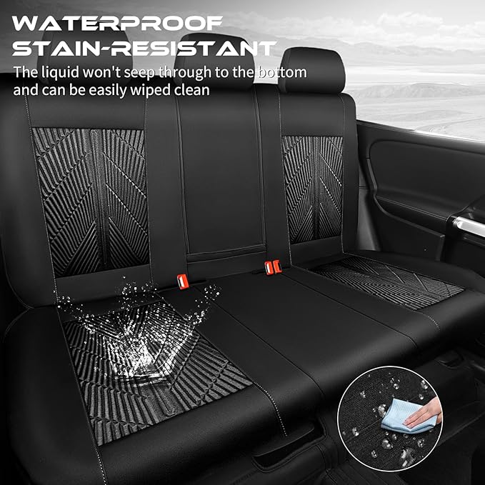 CAR PASS 3D Neoprene Back Seat Cover, Waterproof Rear Seat Covers Universal Fit for Cars Sedans Trucks Vans and SUVs, Black
