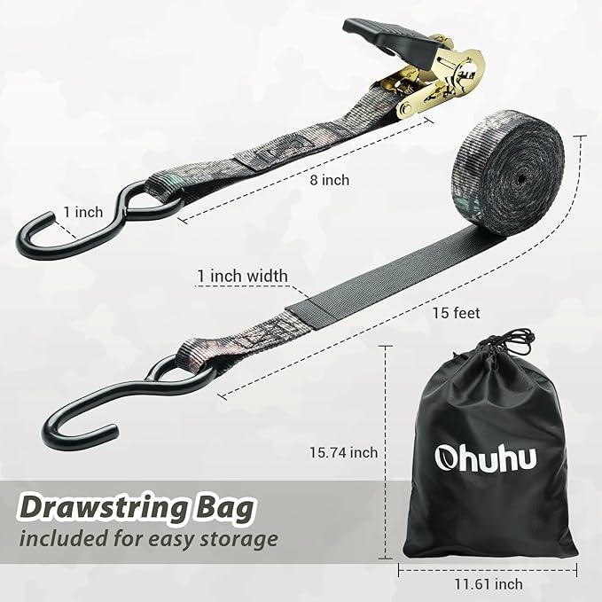Ratchet Tie Down Strap 8-Pack 15 FT - 500 lbs Load Cap with 1500 lbs Breaking Strength Limit, Ohuhu Ratchet Tie Down Logistic Cargo Straps for Moving Appliances Cargo Motorcycle Lawn Equipment