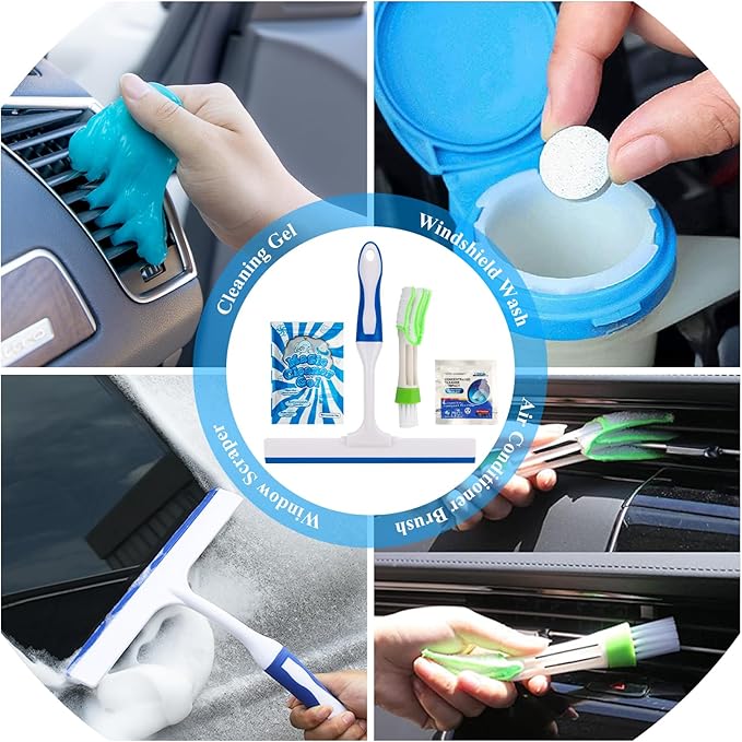 AUTODECO 31Pcs Car Detailing Brush Set, Car Detailing Kit, Auto Detailing Drill Brush Set, Car Detailing Brushes, Car Wash Cleaning Tools Kit for Interior, Exterior, Wheels, Blue