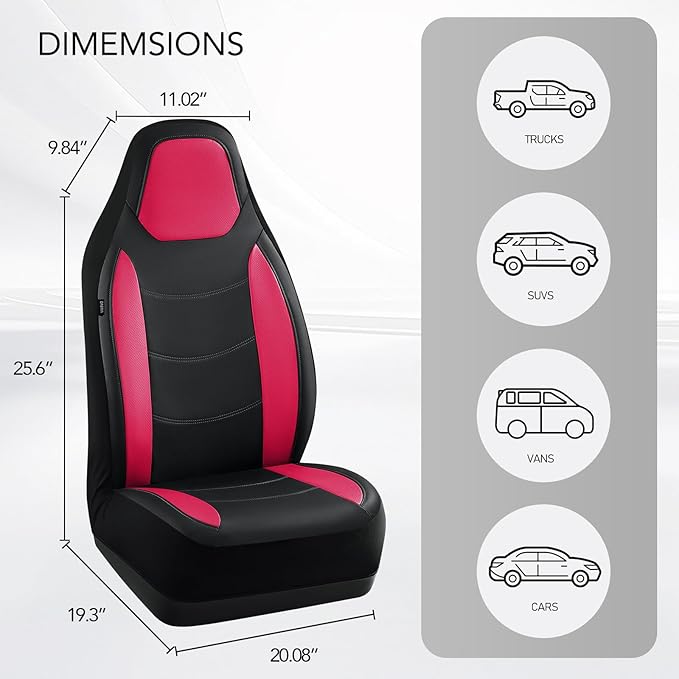 Road Comforts Car Seat Cover, Leather Seat Cover Full Set, Automotive Interior Seat Covers, Universal Fit for Most Cars, SUVs, Trucks, and Vans, Airbag Compatible (Hot Pink)