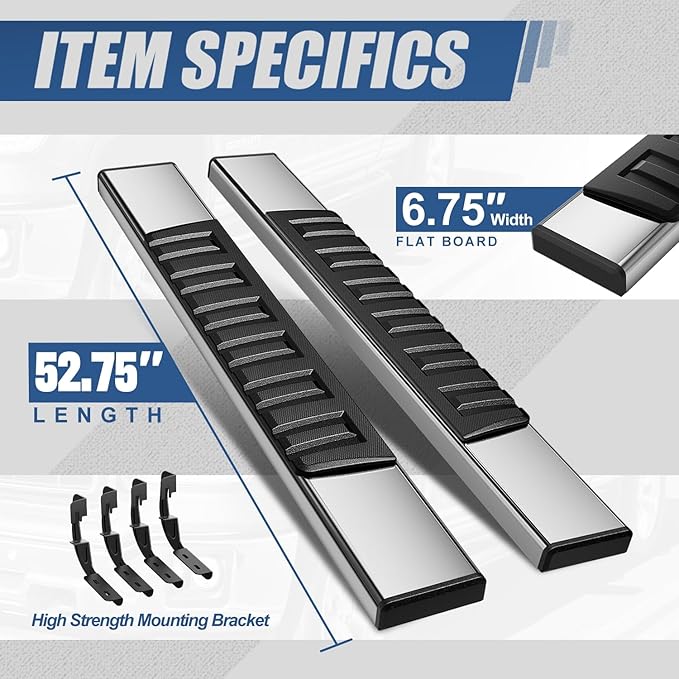 Auto Dynasty 6.75 Inches Running Boards Compatible with 2007-2019 Silverado Sierra 1500 2500HD 3500HD Regular Cab, Stainless Steel Chrome Polished Side Steps Nerf Bars