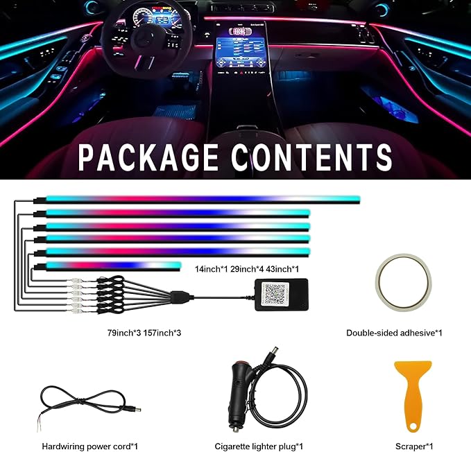 Dreamcolor Interior Car Lights, WEBUPAR Car Accessories 6 in 1 Car LED Strip Lights with APP Control and 213 Modes, 175 inches 593 LEDs Acrylic Fiber Optic Lights, RGB Neon Car Lighting