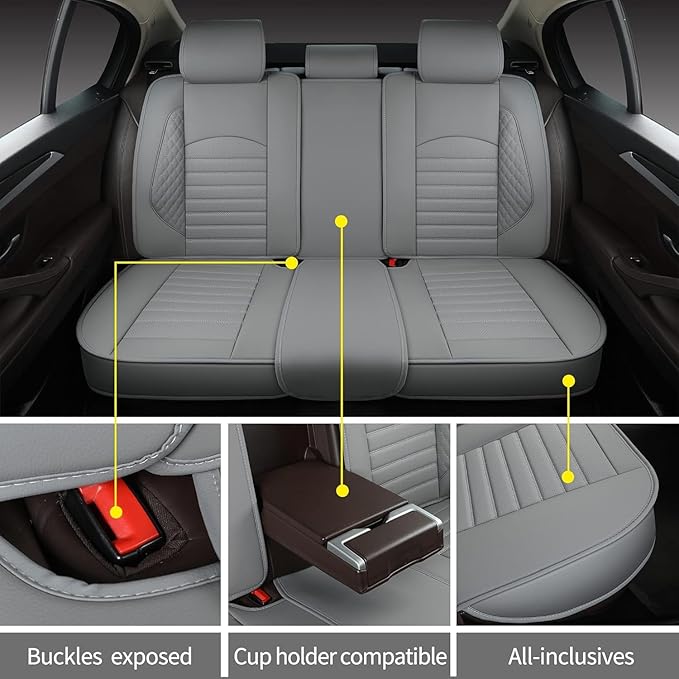 Car Seat Covers 5 Seats Full Set, Waterproof Napa Leather Automotive Seat Protector for Cars SUV Truck Sedan, Universal Anti-Slip Car Seat Cushion Interior Accessories, Gray
