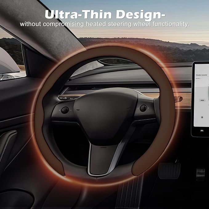 frani Nappa Leather Steering Wheel Cover, Universal 15 Inch Premium Non-Slip Steering Wheel Cover Caffee Brown