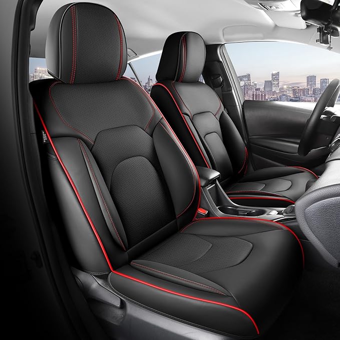 FREESOO Car Seat Covers Front Seats 2PCs,Waterproof Automotive Seat Covers, Leather Cars Interior Covers, Seats Protection Universal fit Babies & Adult (BlackRed)