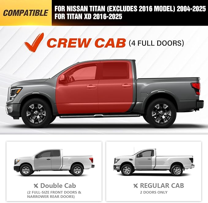 Crew Cab Three Raised Steps Crew Cab Running Boards Side Steps Compatible for 2004-2025 Titan (Excludes 2016 Model) & Titan XD 2016-2025 Model CrewCab, Bolt-on Side Rails Step Nerf Bar