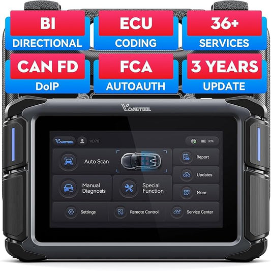 Bidirectional Scan Tool VDIAGTOOL VD70, OBD2 Scanner Diagnostic Tool with ECU Coding, 36+ Resets, FCA AutoAuth, All System, PMI, CAN FD & DoIP, V.A.G. Guide, 3-Year Update