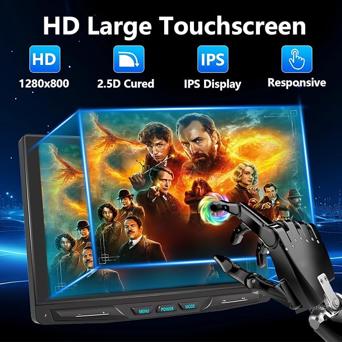 10.1" Detachable and Adjustable Single Din Car Stereo Wireless Apple Carplay &Android Auto with 1280 * 800 IPS Touch Screen, Bluetooth 5.2/Voice Control/Subwoofers/FM/AM/SWC/Free Backup Camera