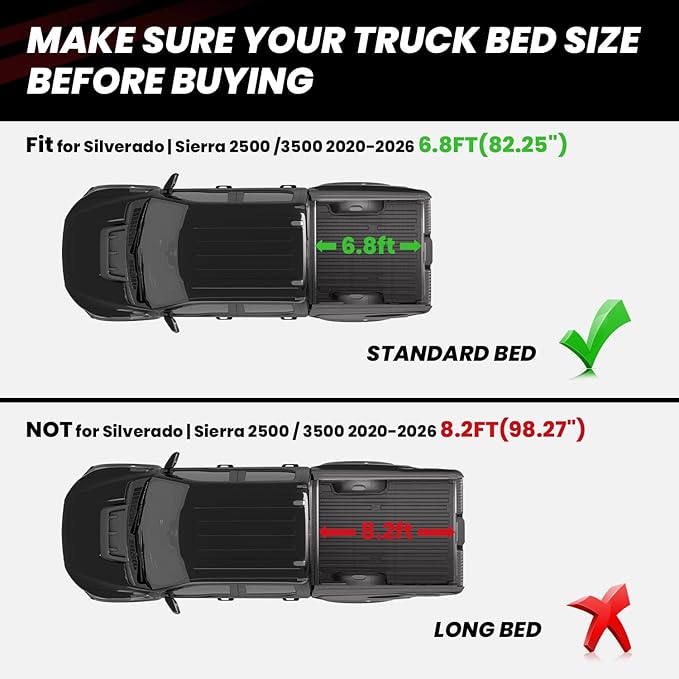 LASFIT Truck Bed Mat 2020-2026 for Chevrolet Silverado/GMC Sierra 2500HD 3500HD (Only Fit 6.8FT, Not Fit 5.8FT/6.6FT) All Weather TPE Custom Fit Car Bed Mat, Black (Not for 5th Wheel Package)