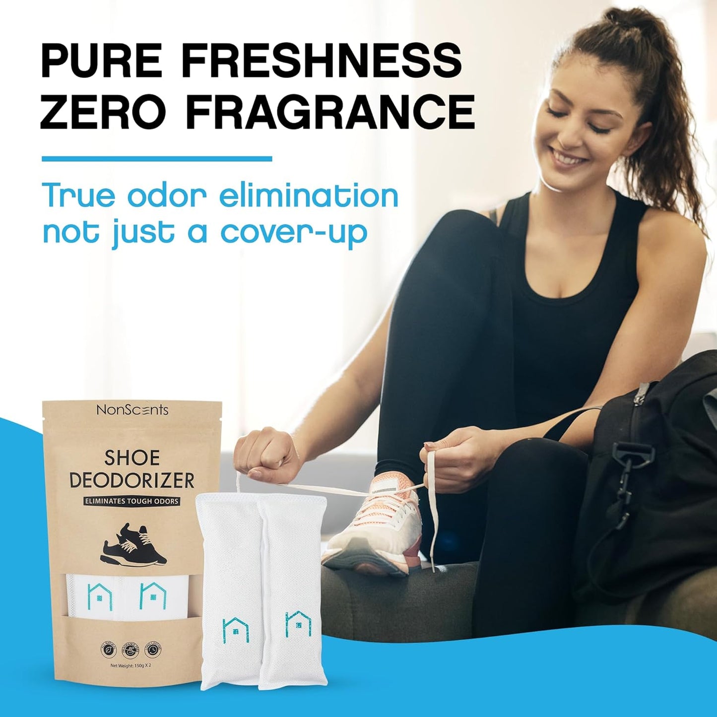 NonScents Shoe Deodorizer 2-Pack (4 Count) - Odor Eliminator, Air Freshener, Smell Absorber, Scent Remover for Shoes, Gym Bags, Soccer Cleats, Closets, Pet Area, Reusable - Shoe Deodorant