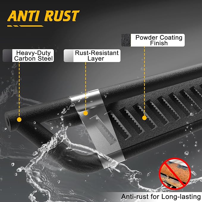 Running Boards Compatible with 09-18 Ram 1500/10-25 Ram 2500 3500 Crew Cab(Incl 19-24 Classic), 4 Stairs Design Step Bars Nerf Bars Heavy Duty Carbon Steel Rock Sliders