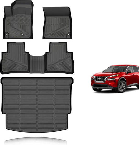 KELCSEECS Floor Mats & Cargo Liner for 2026 2025 2024 2023 2022 2021 Nissan Rogue(Not Fit Sport Models) Car Mats Cargo Mats Trunk Mat All Weather Rogue Floor Mats Accessories