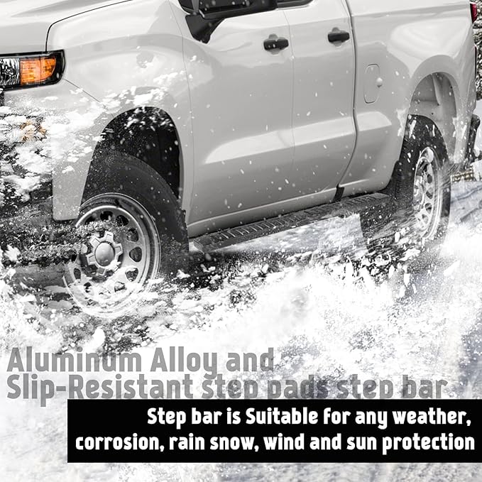 PZ 6 inch Double Cab Running Boards Compatible with 2019-2025 Chevy Silverado/GMC Sierra 1500, 2020-2025 for 2500HD 3500HD Black Aluminum Alloy Side Step Nerf Bar