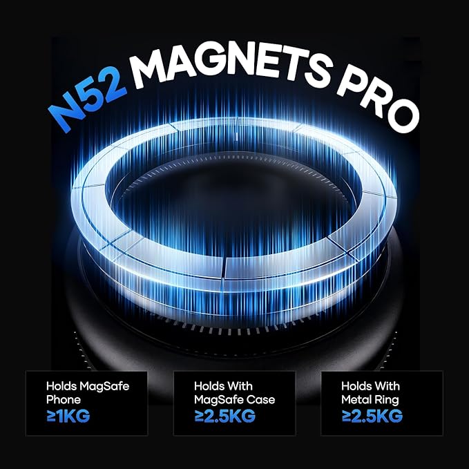 Magnetic Car Phone Holder for Magsafe, 360° Rotatable, 70+LBS Vacuum Suction Cup with Built-in Nano Gel, 3000gf Magnetic Phone Mount for Car, Compatible with Most Phones (Black, 2 Pack)