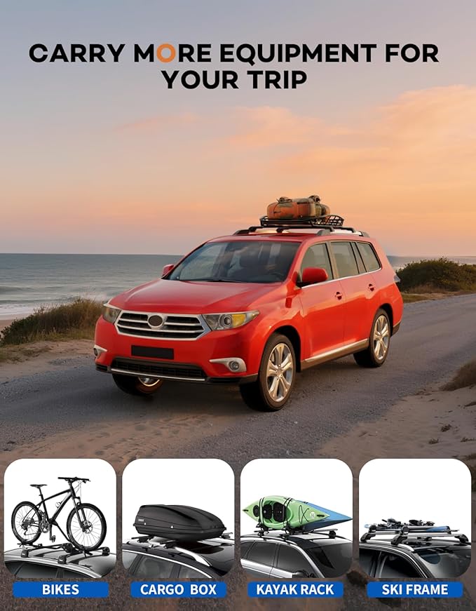 300lbs Lockable Roof Rack Cross Bars Fit for Toyota Highlander 2008 2009 2010 2011 2012 2013, Heavy Duty Aluminum Lockable Roof Rails Crossbars Black Rooftop Cargo Carrier Luggage