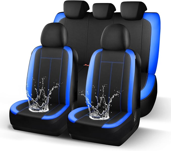 Seat Covers Neoprene Waterproof, Premium Cloth Car seat Covers Full Set, Airbag Compatible, Durable, Universal Fit Automotive Seat Covers for Most Cars,Trucks,SUVs(Black Blue 816)