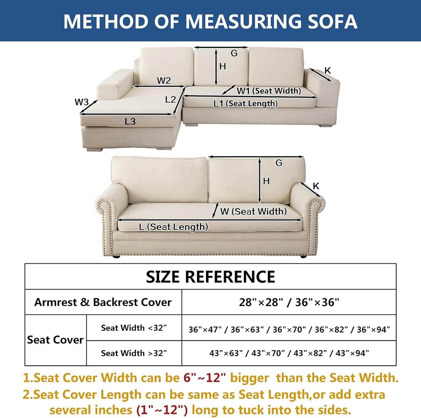 Eismodra Couch Cover,Sectional Couch Covers,Sofa Covers for 3 Cushion Couch,Anti-Slip Sofa Slipcovers for Dogs Cats Kids Loveseat Recliner L Shaped Armrest Backrest,White 36''x47''(Only 1 Piece)