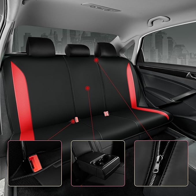 Road Comforts Car Seat Cover, Leather Seat Cover Full Set, Automotive Interior Seat Covers, Universal Fit for Most Cars, SUVs, Trucks, and Vans, Airbag Compatible (Red)