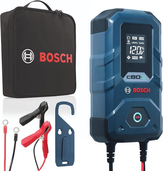 Bosch C80-Li: 15A 6V/12V Next-Gen Battery Charger – Unique 20A Fast-Mode & Smart Maintenance, Trickle Functionality & Advanced Safety Features – for Lead-Acid & Lithium Batteries, AGM, EFB, Gel & SLI