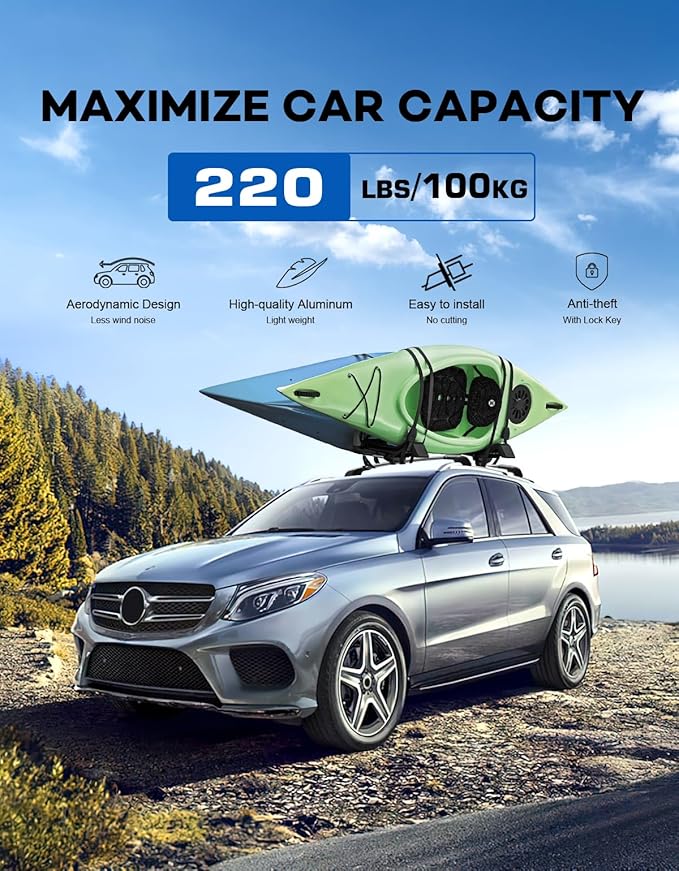 Roof Rack Cross Bars 220lbs Compatible with Mercedes Benz GLE 2015-2025 with Raised Side Rails, Heavy Duty Aluminum Lockable Roof Rails Crossbars Cargo (Not for Panoramic sunroof)